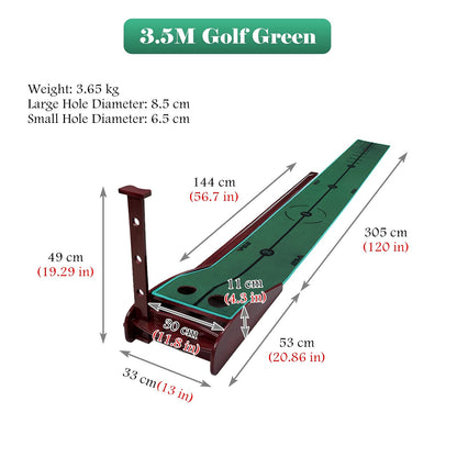 Indoor Outdoor Golf Green Putting Mat for Kids, 3.5m Extra Long Putting Matt with Auto Ball Return/Wood Base, Uphill Putting Ramp