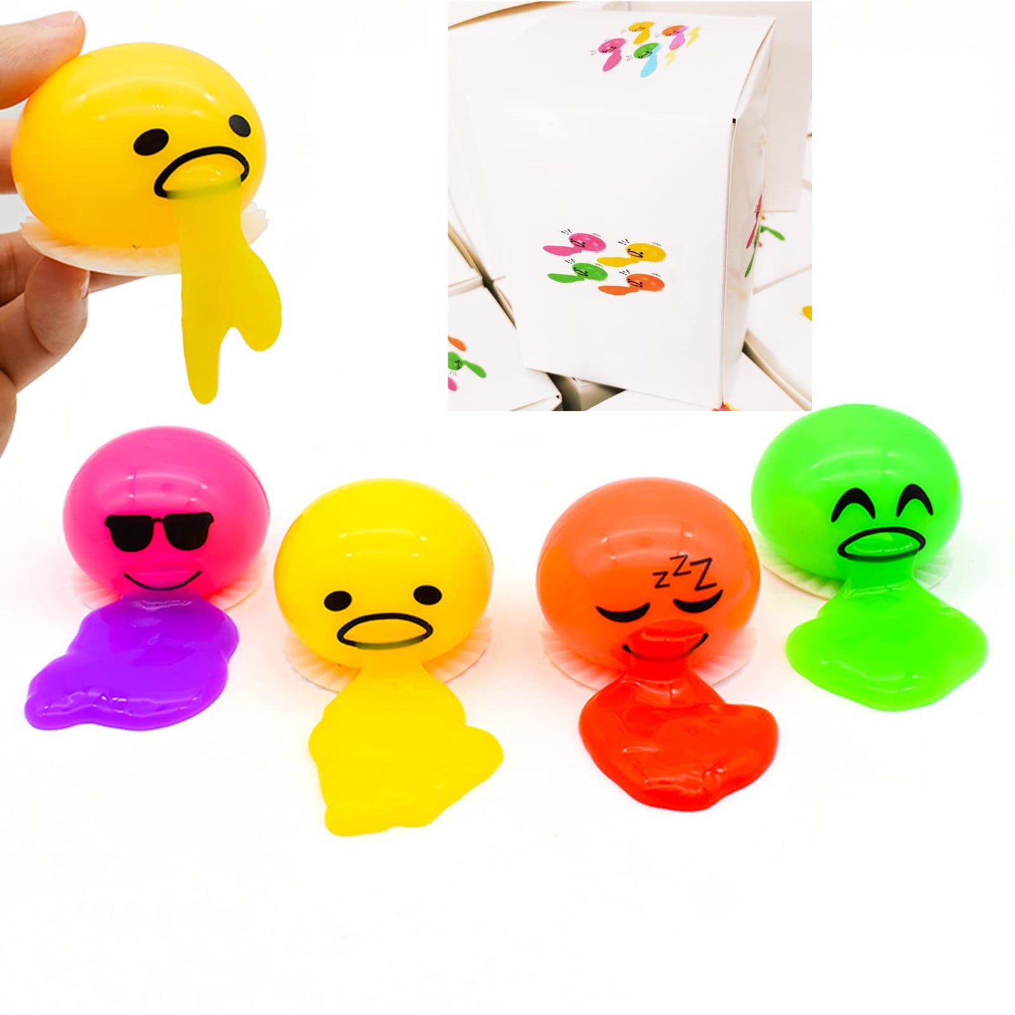 Slime Stress Egg Balls, Vomiting Egg Stress Ball, Puking Egg, Vomiting &amp; Sucking Lazy Egg Yolk, Novelty Stress Relief Squeeze Toys Funny Gifts, Fidget Prank Toy 4 Colors