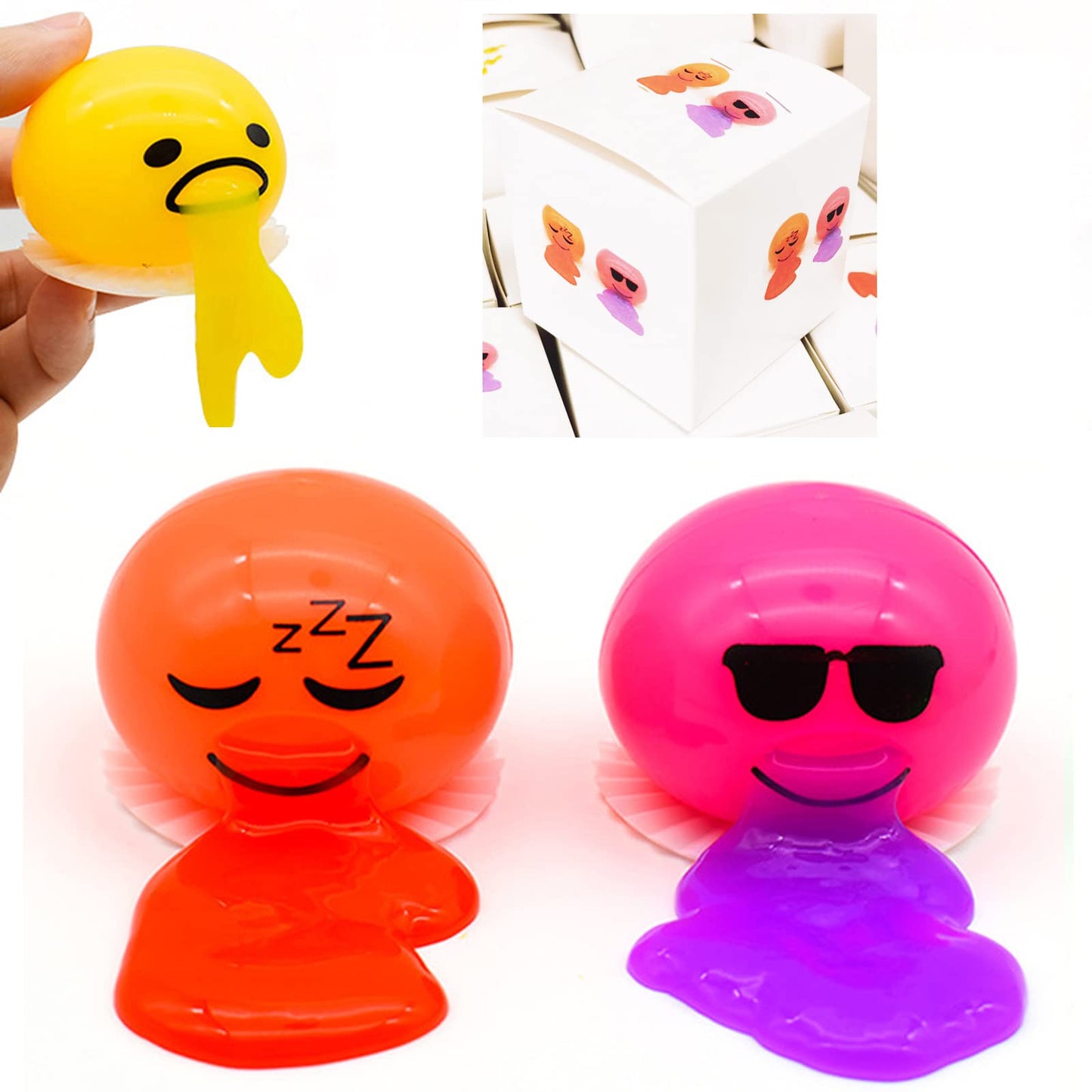 Slime Stress Egg Balls, Vomiting Egg Stress Ball, Puking Egg, Vomiting &amp; Sucking Lazy Egg Yolk, Novelty Stress Relief Squeeze Toys Funny Gifts, Fidget Prank Toy 4 Colors