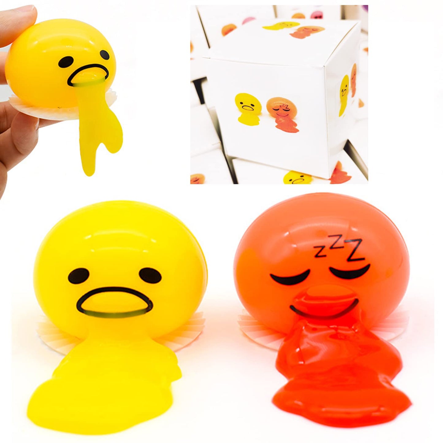 Slime Stress Egg Balls, Vomiting Egg Stress Ball, Puking Egg, Vomiting &amp; Sucking Lazy Egg Yolk, Novelty Stress Relief Squeeze Toys Funny Gifts, Fidget Prank Toy 4 Colors