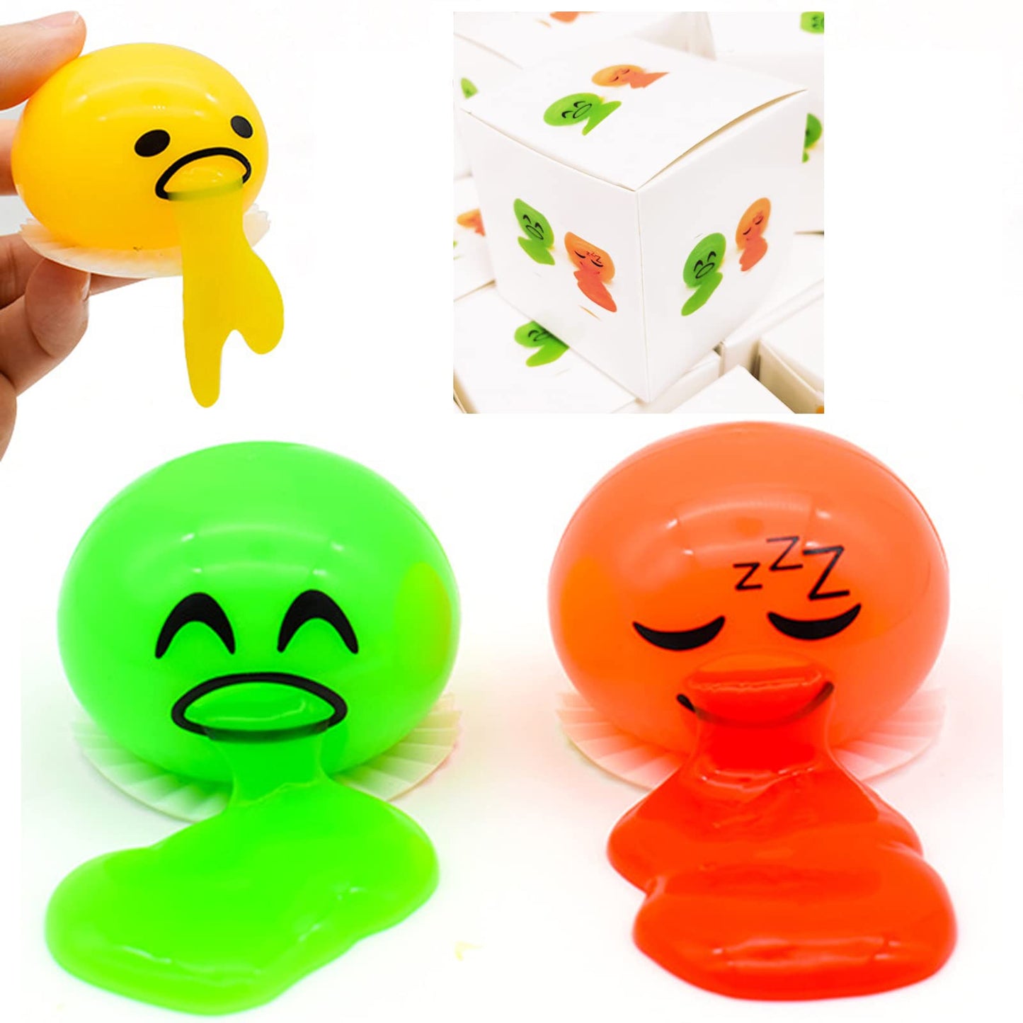 Slime Stress Egg Balls, Vomiting Egg Stress Ball, Puking Egg, Vomiting &amp; Sucking Lazy Egg Yolk, Novelty Stress Relief Squeeze Toys Funny Gifts, Fidget Prank Toy 4 Colors