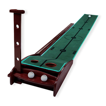 Indoor Outdoor Golf Green Putting Mat for Kids, 3.5m Extra Long Putting Matt with Auto Ball Return/Wood Base, Uphill Putting Ramp