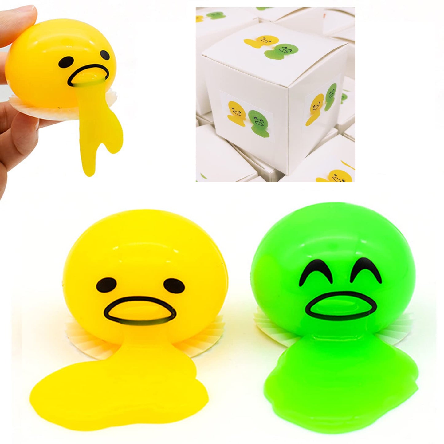 Slime Stress Egg Balls, Vomiting Egg Stress Ball, Puking Egg, Vomiting &amp; Sucking Lazy Egg Yolk, Novelty Stress Relief Squeeze Toys Funny Gifts, Fidget Prank Toy 4 Colors