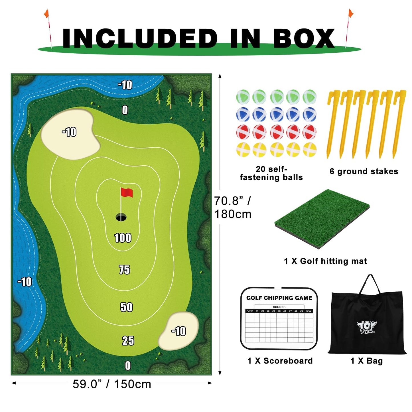 TOY Life Chipping Golf Practice Mats Golf Game Training Mat Indoor Outdoor Games for Adults Family Kids Outdoor Play Equipment Stick Chip Golf Set Backyard Game(Patented)