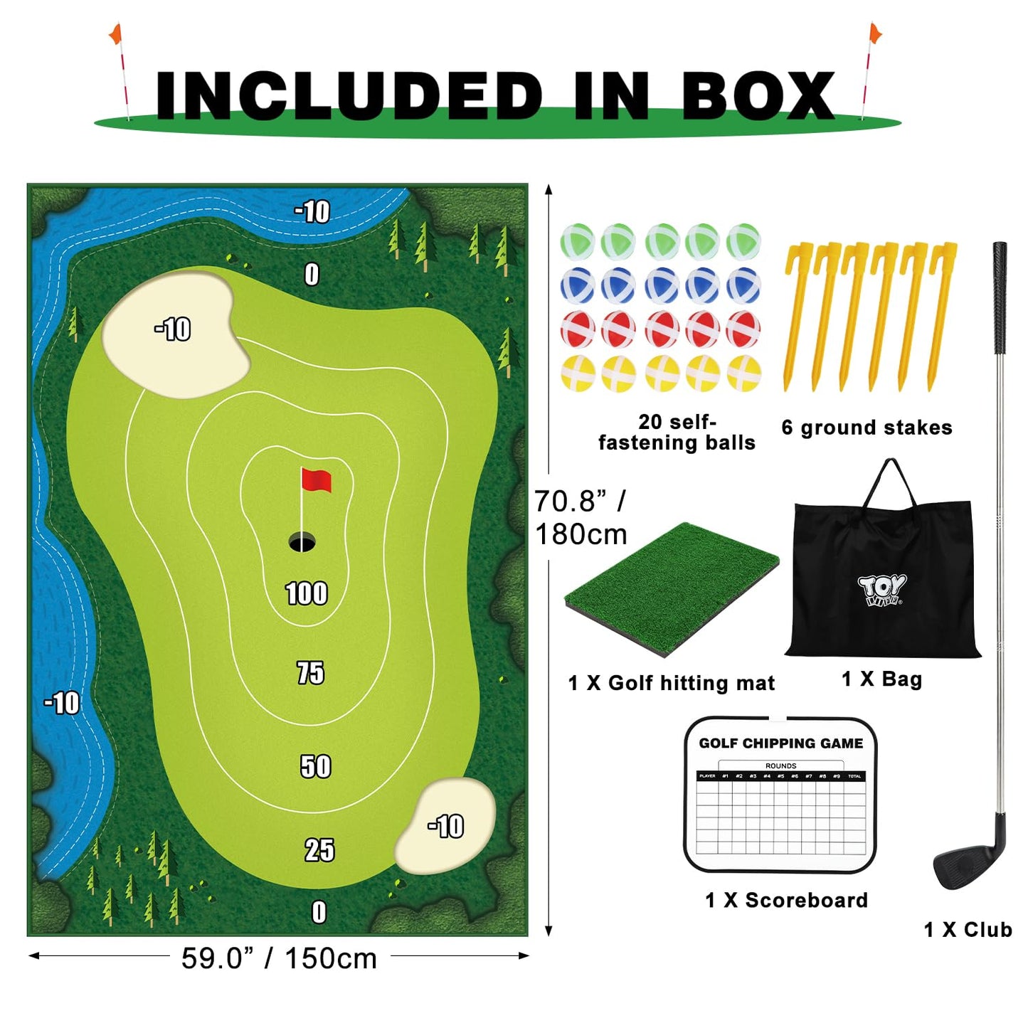 TOY Life Chipping Golf Practice Mats Golf Game Training Mat Indoor Outdoor Games for Adults Family Kids Outdoor Play Equipment Stick Chip Golf Set Backyard Game(Patented)