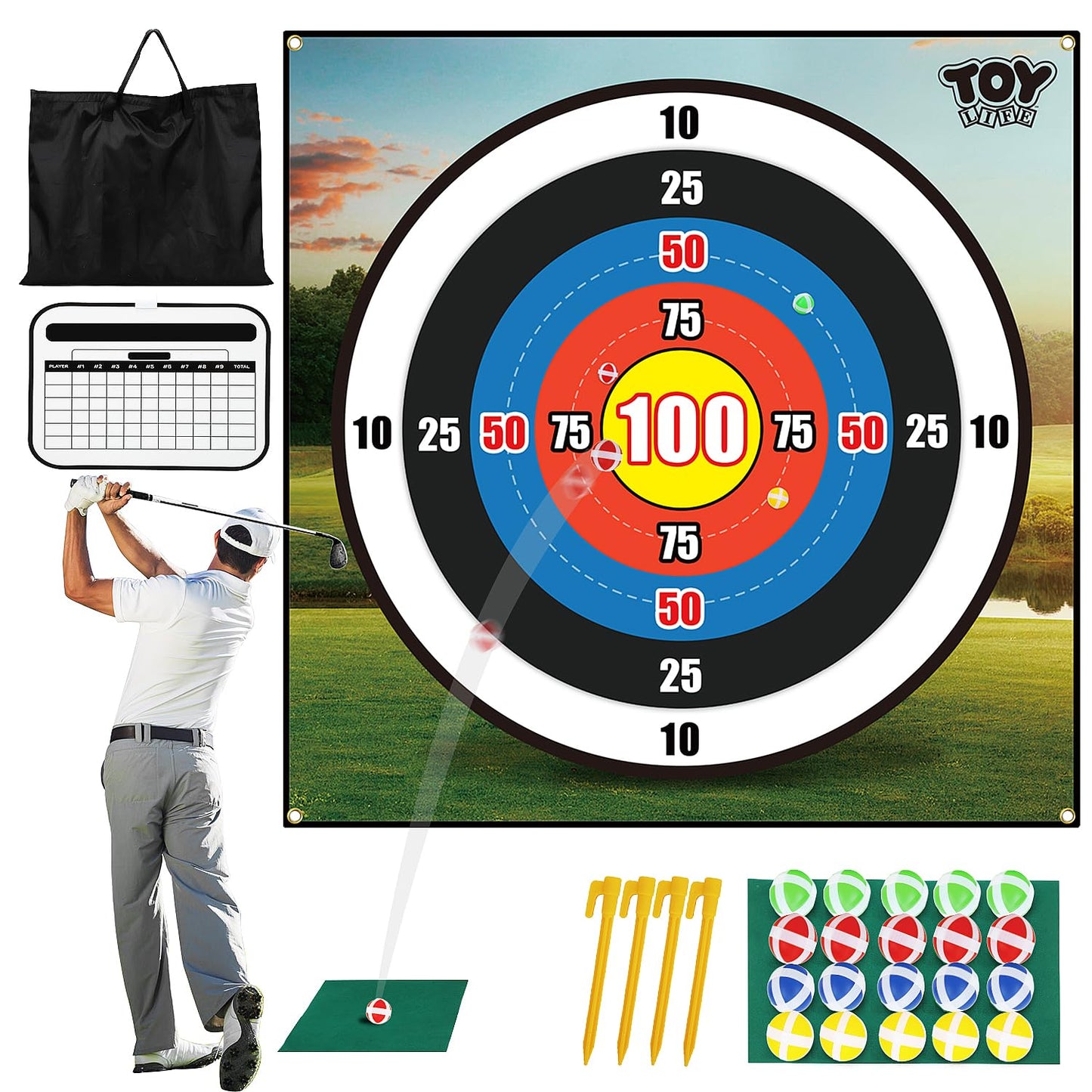 TOY Life Chipping Golf Practice Mats Golf Game Training Mat Indoor Outdoor Games for Adults Family Kids Outdoor Play Equipment Stick Chip Golf Set Backyard Game(Patented)