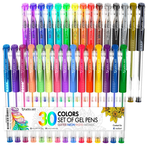 VaOlA ART Colored Pens 30 Psc Glitter Gel Pens for Kids Colorful Pens for Spirograph Deluxe Design Set