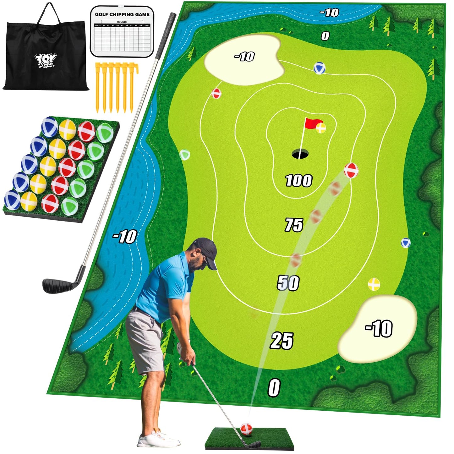 TOY Life Chipping Golf Practice Mats Golf Game Training Mat Indoor Outdoor Games for Adults Family Kids Outdoor Play Equipment Stick Chip Golf Set Backyard Game(Patented)