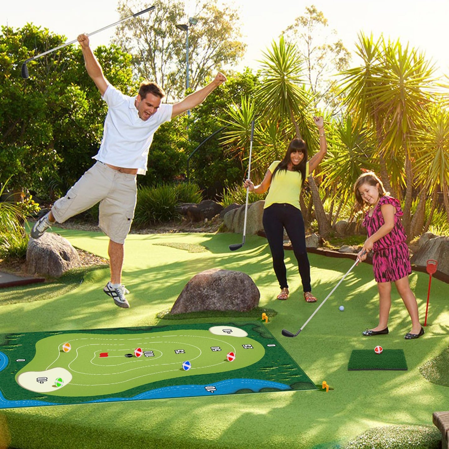 TOY Life Chipping Golf Practice Mats Golf Game Training Mat Indoor Outdoor Games for Adults Family Kids Outdoor Play Equipment Stick Chip Golf Set Backyard Game(Patented)