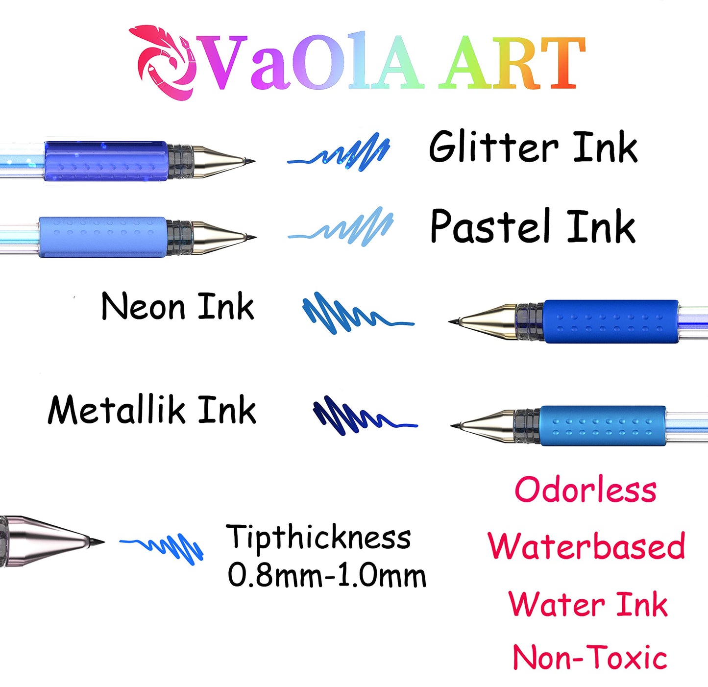 VaOlA ART Colored Pens 30 Psc Glitter Gel Pens for Kids Colorful Pens for Spirograph Deluxe Design Set