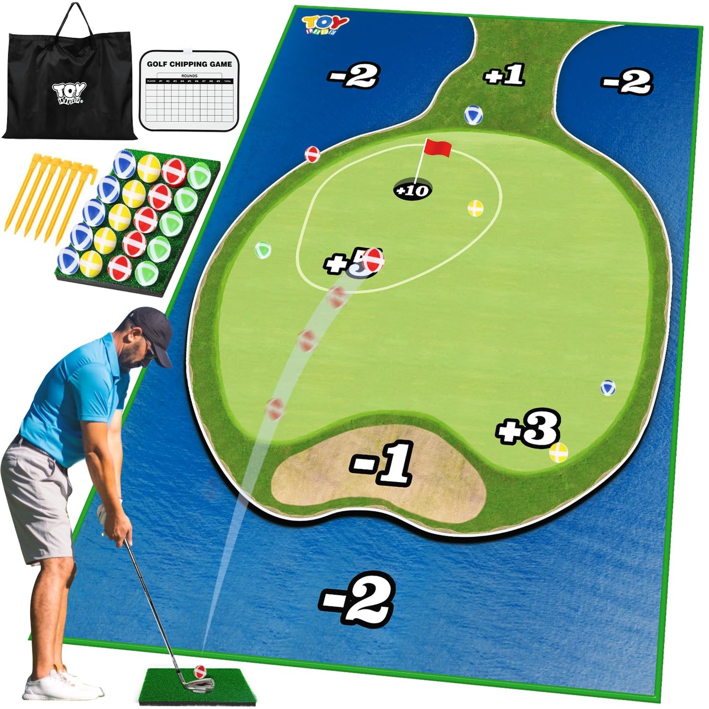 TOY Life Chipping Golf Practice Mats Golf Game Training Mat Indoor Outdoor Games for Adults Family Kids Outdoor Play Equipment Stick Chip Golf Set Backyard Game(Patented)